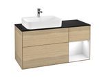 Villeroy und Boch Finion Waschtischunterschrank F402GFPC 120cm, Abdeckplatte black matt, Regal rechts Glossy white lacquer, Oak Veneer