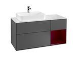 Villeroy und Boch Finion Waschtischunterschrank G401HBGK 120cm, Abdeckplatte white matt, Emotion, Regal rechts Peony, Anthracite matt