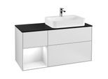 Villeroy und Boch Finion Waschtischunterschrank G392GFMT 120cm, Abdeckplatte black matt, Emotion, Regal links Glossy white lacquer, White matt lacquer