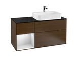 Villeroy und Boch Finion Waschtischunterschrank G392MTGN 120cm, Abdeckplatte black matt, Emotion, Regal links White matt lacquer, Walnut veneer
