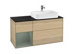 Villeroy und Boch Finion Waschtischunterschrank G392GMPC 120cm, Abdeckplatte black matt, Emotion, Regal links Olive Matt Lacquer, Oak Veneer