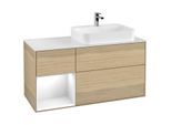 Villeroy und Boch Finion Waschtischunterschrank G391GFPC 120cm, Abdeckplatte white matt, Emotion, Regal links Glossy white lacquer, Oak Veneer