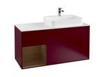 Villeroy und Boch Finion Waschtischunterschrank G391GNHB 120cm, Abdeckplatte white matt, Emotion, Regal links Walnut veneer, Peony Matt