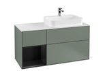 Villeroy und Boch Finion Waschtischunterschrank G391PDGM 120cm, Abdeckplatte white matt, Emotion, Regal links Black matt lacquer, Olive Matt Lacquer