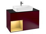 Villeroy und Boch Finion Waschtischunterschrank G362HFHB 100cm, Abdeckplatte black matt, Emotion, Regal links Gold matt, Peony Matt
