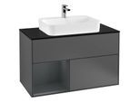 Villeroy und Boch Finion Waschtischunterschrank G362HGGK 100cm, Abdeckplatte black matt, Emotion, Regal links Midnight Blue Matt Lacquer, Anthracite matt