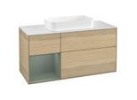 Villeroy und Boch Finion Waschtischunterschrank G291GMPC 120cm, Abdeckplatte white matt, Emotion, Regal links Olive Matt Lacquer, Oak Veneer