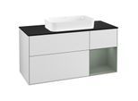Villeroy und Boch Finion Waschtischunterschrank G302GMMT 120cm, Abdeckplatte black matt, Emotion, Regal rechts Olive Matt Lacquer, White matt lacquer