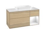 Villeroy und Boch Finion Waschtischunterschrank G301GFPC 120cm, Abdeckplatte white matt, Emotion, Regal rechts Glossy white lacquer, Oak Veneer