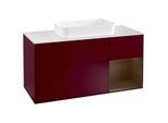 Villeroy und Boch Finion Waschtischunterschrank F301GNHB 120cm, Abdeckplatte white matt, Regal rechts Walnut veneer, Peony Matt