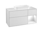 Villeroy und Boch Finion Waschtischunterschrank F301GFMT 120cm, Abdeckplatte white matt, Regal rechts Glossy white lacquer, White matt lacquer