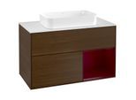 Villeroy und Boch Finion Waschtischunterschrank F251HBGN 100x60,3cm, Abdeckplatte white matt, Regal rechts Peony, Walnut veneer