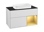 Villeroy und Boch Finion Waschtischunterschrank F252HFMT 100x60,3cm, Abdeckplatte black matt, Regal rechts Gold matt, White matt lacquer
