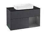Villeroy und Boch Finion Waschtischunterschrank F252GKHG 100x60,3cm, Abdeckplatte black matt, Regal rechts Anthracite matt, Midnight Blue Matt Lacquer
