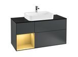 Villeroy und Boch Finion Waschtischunterschrank G412HFHG 120cm, Abdeckplatte black matt, Emotion, Regal links Gold matt, Midnight Blue Matt Lacquer