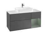 Villeroy und Boch Finion Waschtischunterschrank F421GMGK 120cm, Abdeckplatte white matt, Regal rechts Olive Matt Lacquer, Anthracite matt