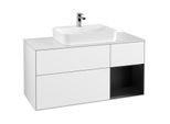 Villeroy und Boch Finion Waschtischunterschrank F421PDGF 120cm, Abdeckplatte white matt, Regal rechts Black matt lacquer, Glossy white lacquer