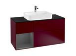 Villeroy und Boch Finion Waschtischunterschrank F412GKHB 120cm, Abdeckplatte black matt, Regal links Anthracite matt, Peony Matt
