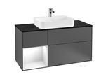Villeroy und Boch Finion Waschtischunterschrank F412GFGK 120cm, Abdeckplatte black matt, Regal links Glossy white lacquer, Anthracite matt