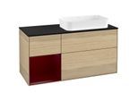Villeroy und Boch Finion Waschtischunterschrank F272HBPC 120cm, Abdeckplatte black matt, Regal links Peony, Oak Veneer