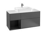 Villeroy und Boch Finion Waschtischunterschrank G411PDGK 120cm, Abdeckplatte white matt, Emotion, Regal links Black matt lacquer, Anthracite matt