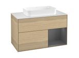Villeroy und Boch Finion Waschtischunterschrank G251GKPC 100cm, Abdeckplatte white matt, Emotion, Regal rechts Anthracite matt, Oak Veneer