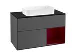Villeroy und Boch Finion Waschtischunterschrank G252HBGK 100cm, Abdeckplatte black matt, Emotion, Regal rechts Peony, Anthracite matt