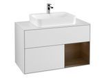 Villeroy und Boch Finion Waschtischunterschrank G371GNMT 100cm, Abdeckplatte white matt, Emotion, Regal rechts Walnut veneer, White matt lacquer