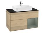 Villeroy und Boch Finion Waschtischunterschrank G372GMPC 100cm, Abdeckplatte black matt, Emotion, Regal rechts Olive Matt Lacquer, Oak Veneer