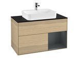 Villeroy und Boch Finion Waschtischunterschrank G372HGPC 100cm, Abdeckplatte black matt, Emotion, Regal rechts Midnight Blue Matt Lacquer, Oak Veneer