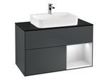 Villeroy und Boch Finion Waschtischunterschrank G372MTHG 100cm, Abdeckplatte black matt, Emotion, Regal rechts White matt lacquer, Midnight Blue Matt Lacquer
