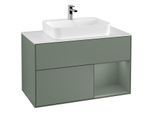 Villeroy und Boch Finion Waschtischunterschrank F371GMGM 100cm, Abdeckplatte white matt, Regal rechts Olive Matt Lacquer, Olive Matt Lacquer