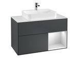 Villeroy und Boch Finion Waschtischunterschrank F371MTHG 100cm, Abdeckplatte white matt, Regal rechts White matt lacquer, Midnight Blue Matt Lacquer