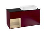 Villeroy und Boch Finion Waschtischunterschrank G272PCHB 120cm, Abdeckplatte black matt, Emotion, Regal links Oak Veneer, Peony Matt