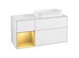 Villeroy und Boch Finion Waschtischunterschrank G271HFGF 120cm, Abdeckplatte white matt, Emotion, Regal links Gold matt, Glossy white lacquer