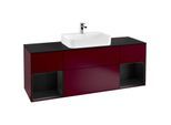 Villeroy und Boch Finion Waschtischunterschrank G452PDHB 160cm, Abdeckplatte black matt, Emotion, Regale Black matt lacquer, Peony Matt