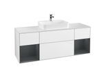 Villeroy und Boch Finion Waschtischunterschrank G451HGGF 160cm, Abdeckplatte white matt, Emotion, Regale Midnight matt lacquer, Glossy white lacquer