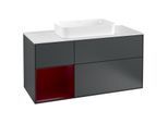 Villeroy und Boch Finion Waschtischunterschrank F291HBHG 120cm, Abdeckplatte white matt, Regal links Peony, Midnight Blue Matt Lacquer