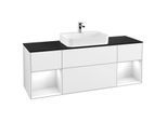 Villeroy und Boch Finion Waschtischunterschrank F452GFGF 160x60,3cm, Abdeckplatte black matt, Regale Glossy white lacquer, Glossy white lacquer