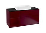 Villeroy und Boch Finion Waschtischunterschrank F292HBHB 120cm, Abdeckplatte black matt, Regal links Peony, Peony Matt