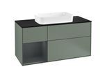 Villeroy und Boch Finion Waschtischunterschrank F292HGGM 120cm, Abdeckplatte black matt, Regal links Midnight Blue Matt Lacquer, Olive Matt Lacquer