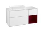 Villeroy und Boch Finion Waschtischunterschrank F281HBGF 120cm, Abdeckplatte white matt, Regal rechts Peony, Glossy white lacquer