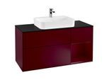 Villeroy und Boch Finion Waschtischunterschrank F422HBHB 120cm, Abdeckplatte black matt, Regal rechts Peony, Peony Matt