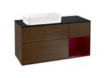 Villeroy und Boch Finion Waschtischunterschrank F282HBGN 120cm, Abdeckplatte black matt, Regal rechts Peony, Walnut veneer