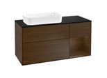Villeroy und Boch Finion Waschtischunterschrank F282GNGN 120cm, Abdeckplatte black matt, Regal rechts Walnut veneer, Walnut veneer