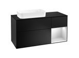 Villeroy und Boch Finion Waschtischunterschrank F282MTPD 120cm, Abdeckplatte black matt, Regal rechts White matt lacquer, Black matt lacquer