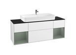 Villeroy und Boch Finion Waschtischunterschrank G212GMGF 160cm, Abdeckplatte black matt, Emotion, Regale Olive matt lacquer, Glossy white lacquer