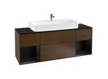 Villeroy und Boch Finion Waschtischunterschrank G212PDGN 160cm, Abdeckplatte black matt, Emotion, Regale Black matt lacquer, Walnut veneer