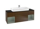 Villeroy und Boch Finion Waschtischunterschrank G212GMGN 160cm, Abdeckplatte black matt, Emotion, Regale Olive matt lacquer, Walnut veneer