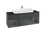 Villeroy und Boch Finion Waschtischunterschrank F212GKHG 160cm, Abdeckplatte black matt, Regale Anthracite matt lacquer, Midnight Blue Matt Lacquer